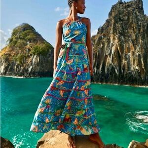 FARM Rio Azure Blue Ocean Stories Maxi Dress XL NWT
